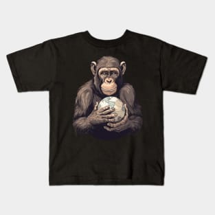 Earth Day, Earth Month and Everyday... A young cute ape holding the world in his hands with care. Kids T-Shirt